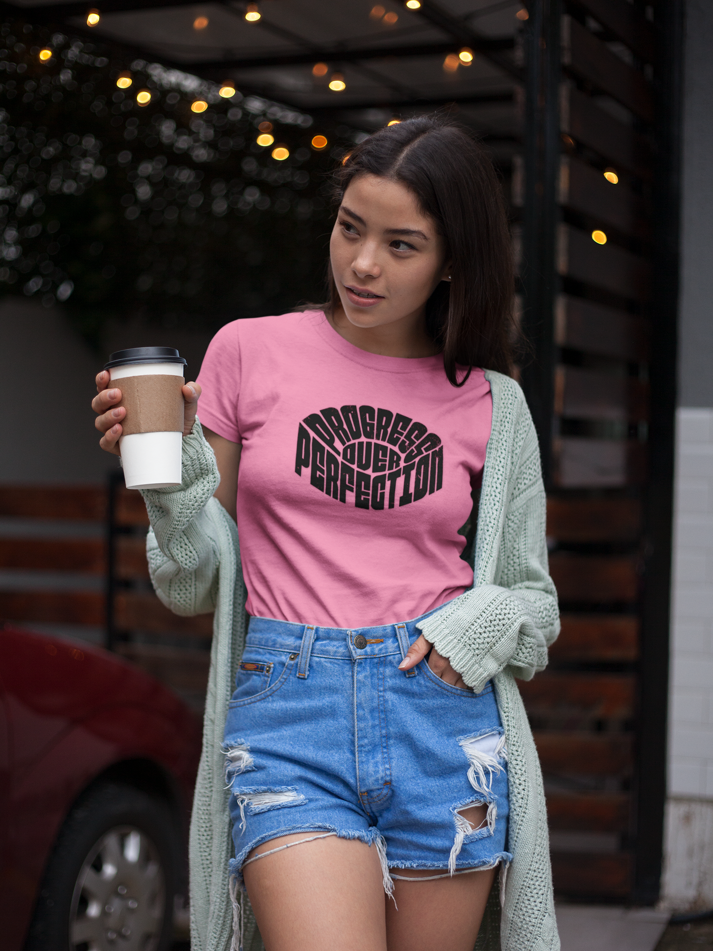 Short Sleeve Tee - Progress Over Perfection Motivational Quote Shirt