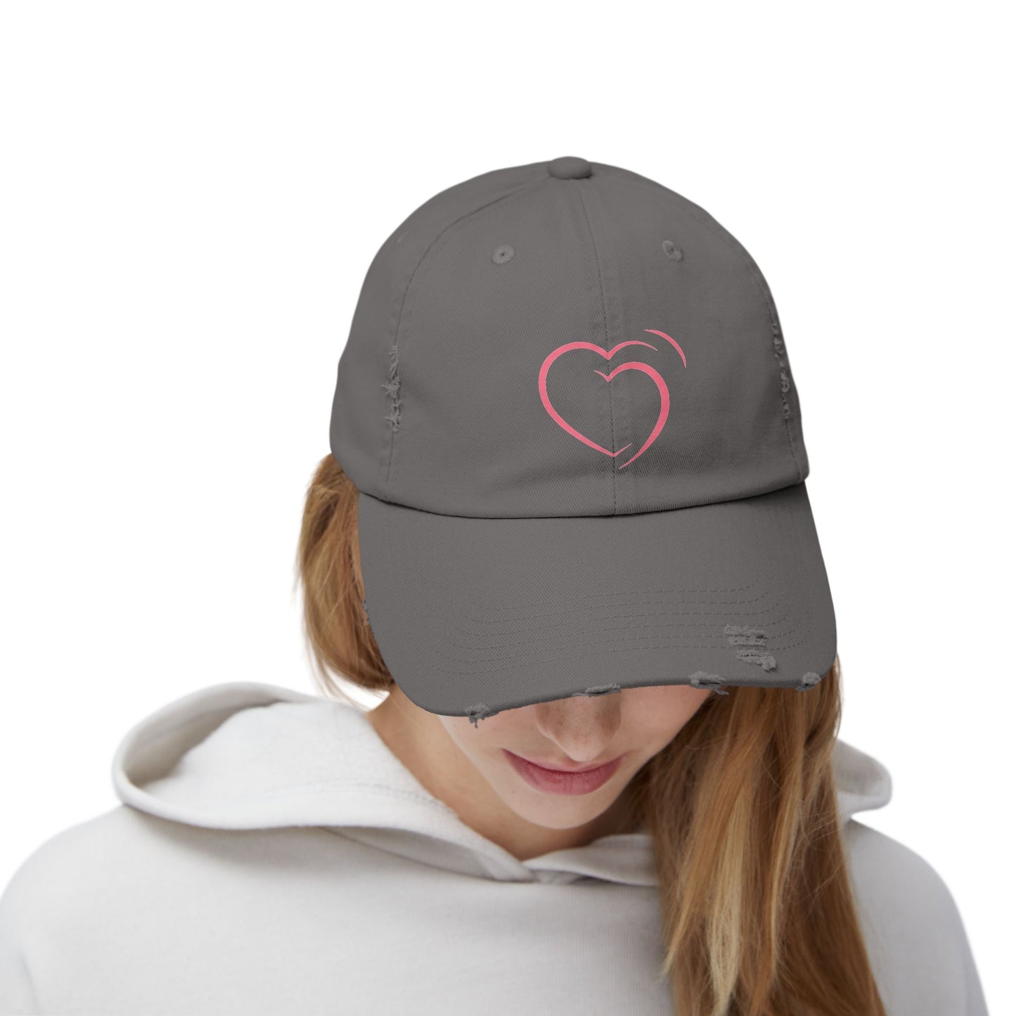 Heartfelt Distressed Cap – Women's Embroidered Hat for Casual Outfits, Gifts of Love, Festivals & Everyday Style  2.