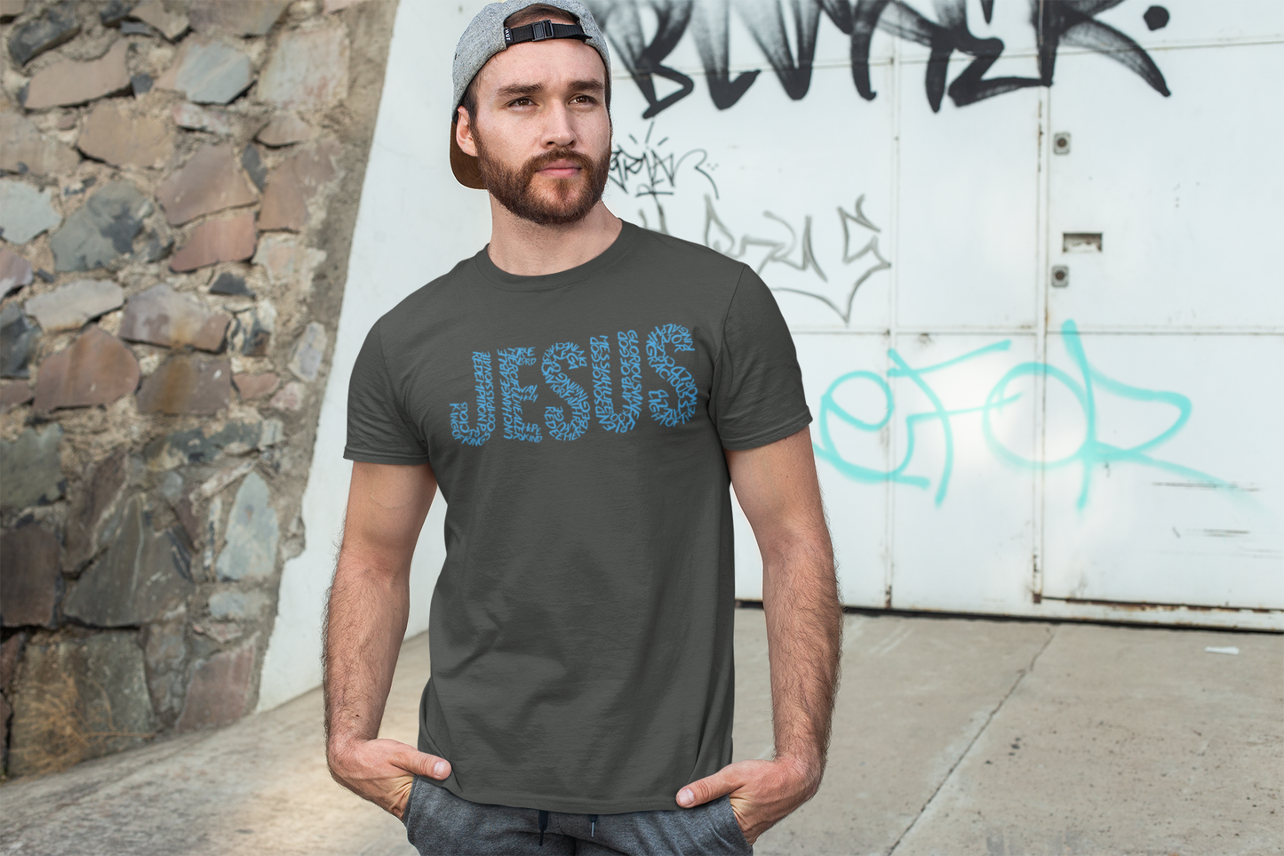 Jesus Typography T-Shirt for Men – Christian Faith Shirt – Minimalist Religious Tee – Spiritual Gift for Him – Comfortable Christian Apparel
