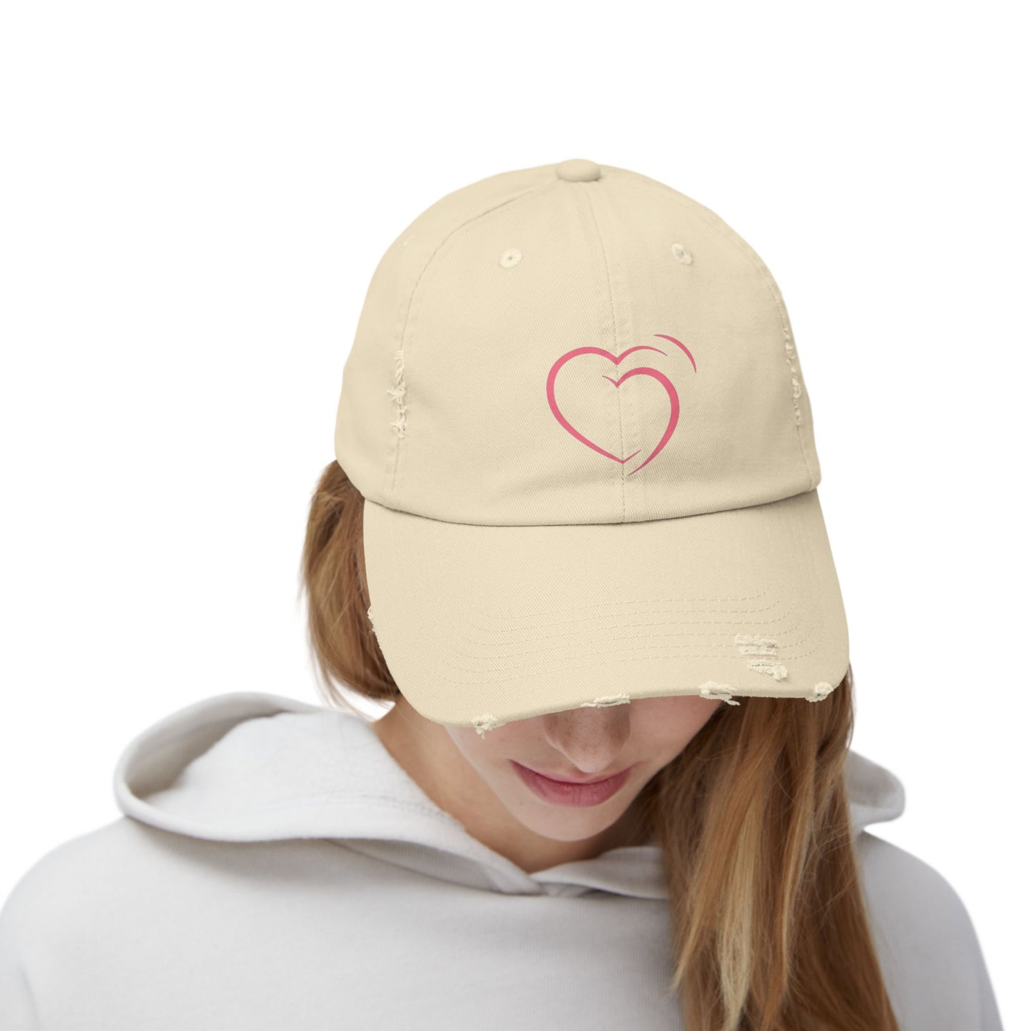 Heartfelt Distressed Cap – Women's Embroidered Hat for Casual Outfits, Gifts of Love, Festivals & Everyday Style  2.