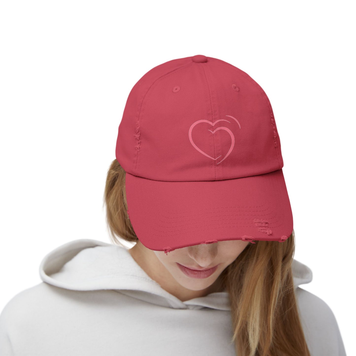 Heartfelt Distressed Cap – Women's Embroidered Hat for Casual Outfits, Gifts of Love, Festivals & Everyday Style  2.