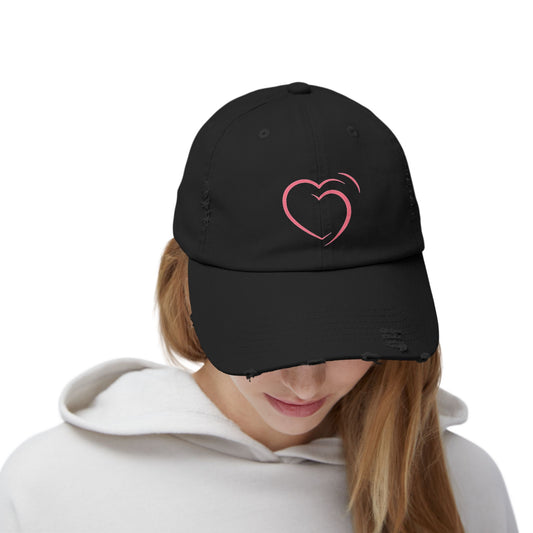 Heartfelt Distressed Cap – Women's Embroidered Hat for Casual Outfits, Gifts of Love, Festivals & Everyday Style  2.