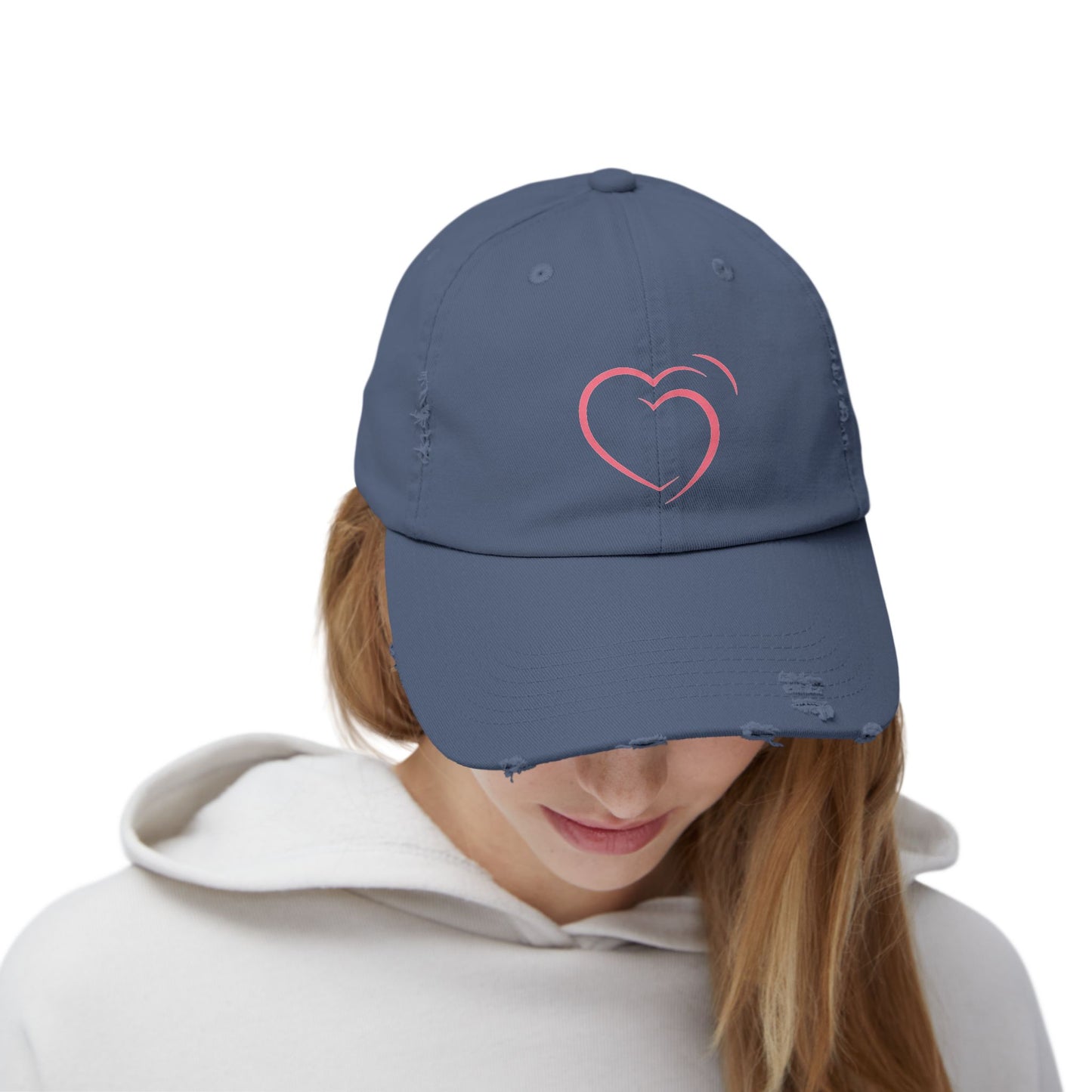 Heartfelt Distressed Cap – Women's Embroidered Hat for Casual Outfits, Gifts of Love, Festivals & Everyday Style  2.